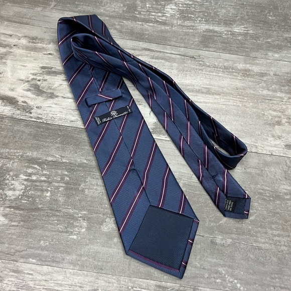 Fabio Ferretti Blue w/ Purple & White Stripe Silk Tie - Picture 2 of 4